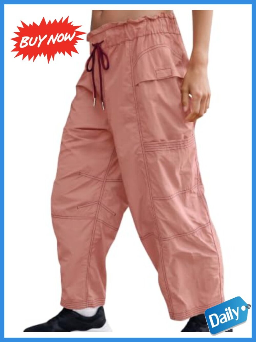 Womens Hiking Cargo Pants Baggy Barrel Leg Paper Bag Waist Outdoor